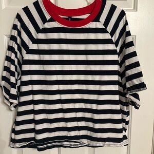 Navy and White Striped Top with Red Collar Never Worn